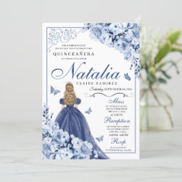 Blue Butterfly Princess Tiara Quinceañera Inbjudningar