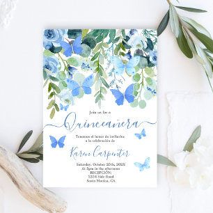Blue Butterfly Quinceañera Sweet 15 Birthday Inbjudningar