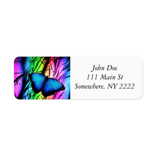 Blue Butterfly Rainbow Returadress Etikett (Framsidan)