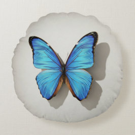 Blue Butterfly Round Pillow Nature Inspired Decor Rund Kudde