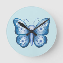 Blue Butterfly Rund Klocka