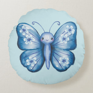 Blue Butterfly Rund Kudde