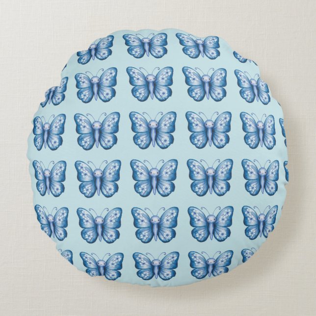 Blue Butterfly Rund Kudde (Framsidan)