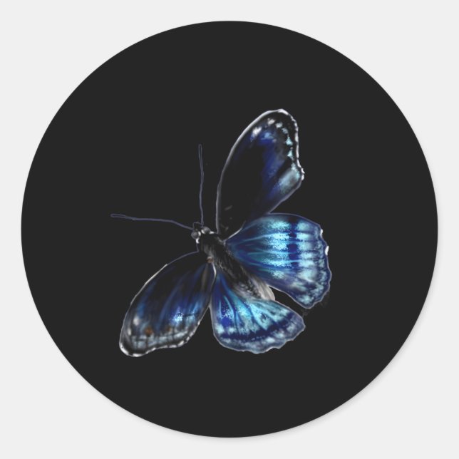 Blue Butterfly Runt Klistermärke (Framsida)