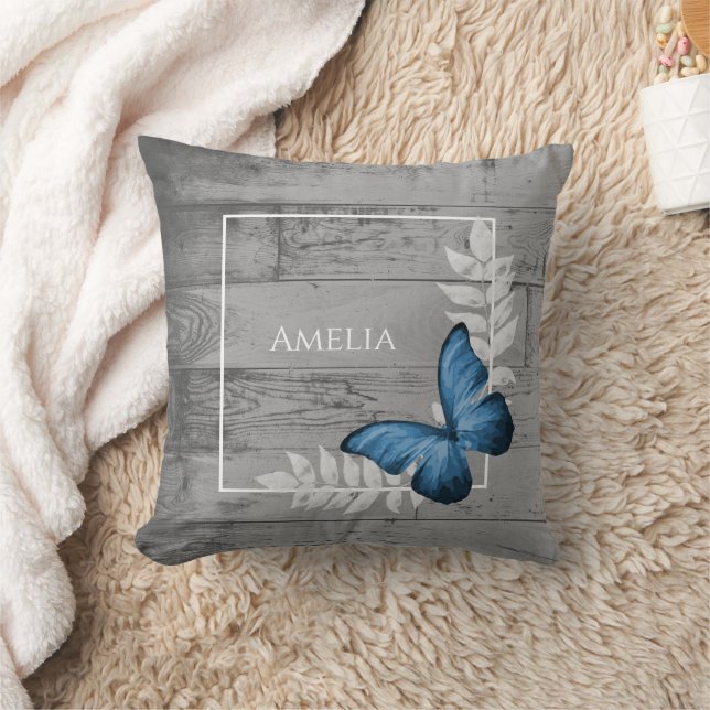 Blue Butterfly Rustic Dekorativ kudde (Filt)