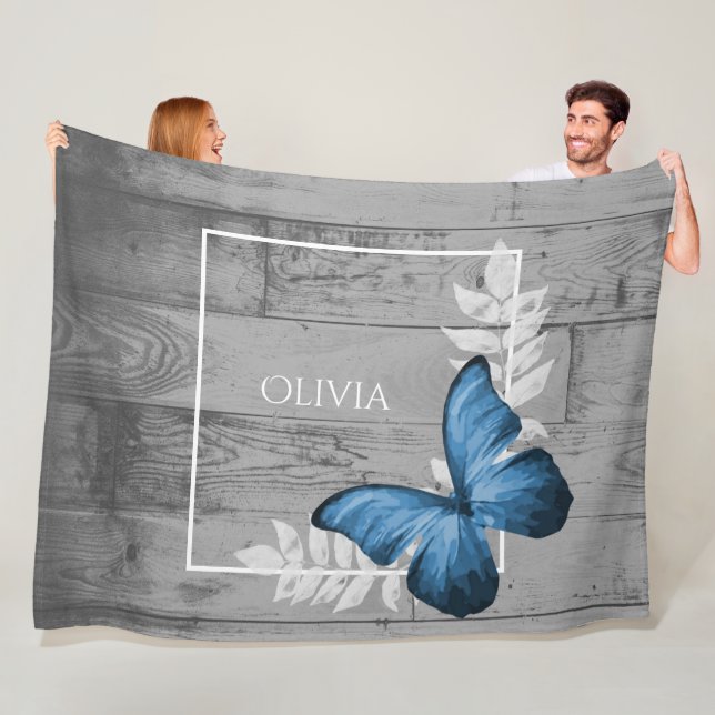 Blue Butterfly Rustic Personlig Fleece Blanket (På plats)