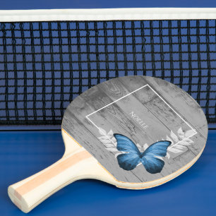 Blue Butterfly Rustic Ping Pong Paddle Pingisracket