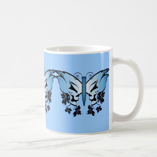 Blue Butterfly Skull Kaffemugg (Höger)