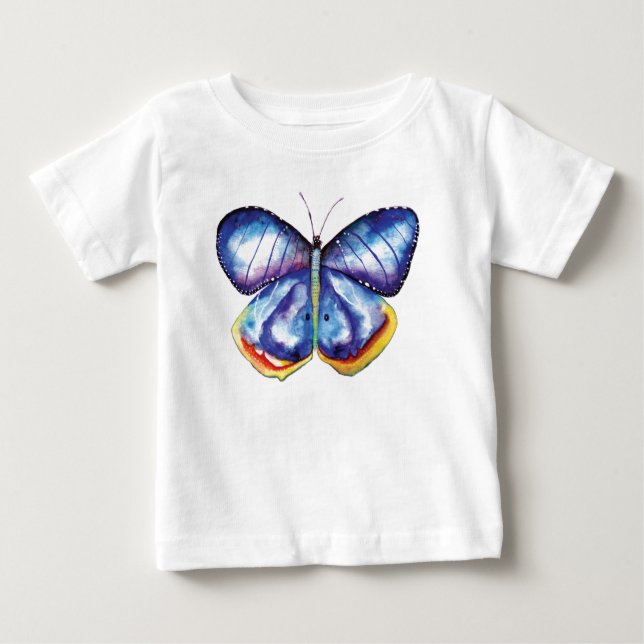 Blue Butterfly Småbarn Långärmad T-Shirt, vit Tee Shirt (Framsida)