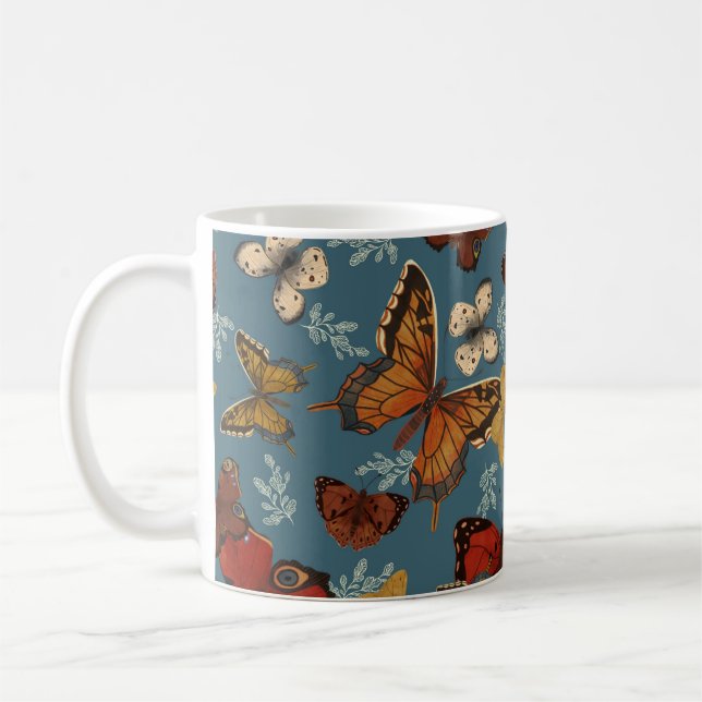 Blue Butterfly sömlös mönster Kaffemugg (Vänster)