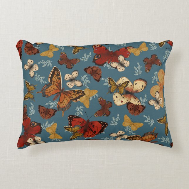Blue Butterfly sömlös mönster Prydnadskudde (Framsidan)