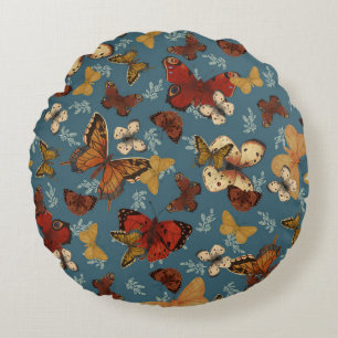 Blue Butterfly sömlös mönster Rund Kudde
