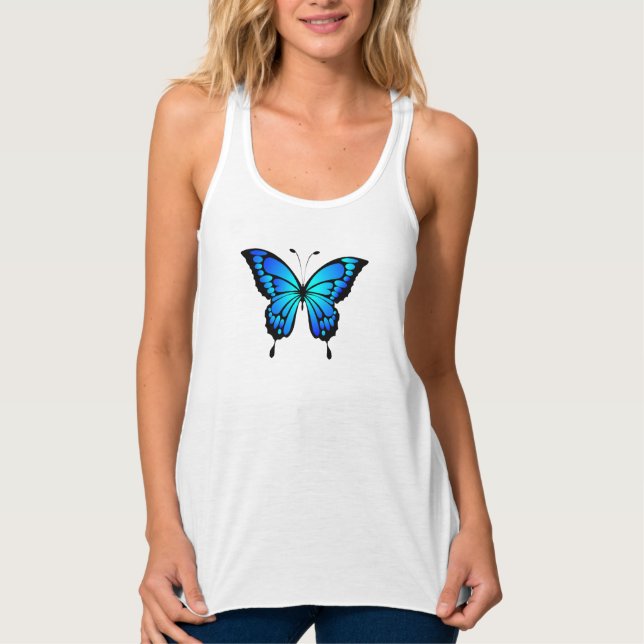Blue Butterfly Summer Tank Linne Med Racerback (Framsida)