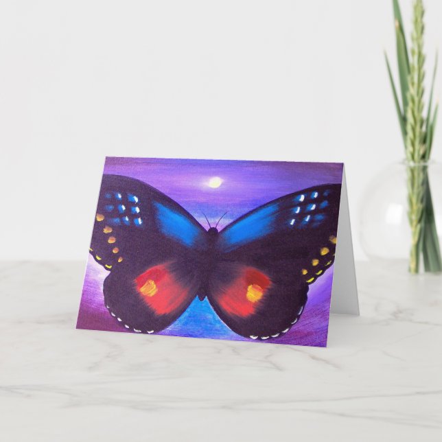 Blue Butterfly Sunset Painting - Multi Kort (Framsida)