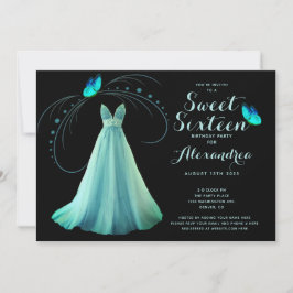 Blue Butterfly Sweet sixteen 16 Birthday Inbjudningar