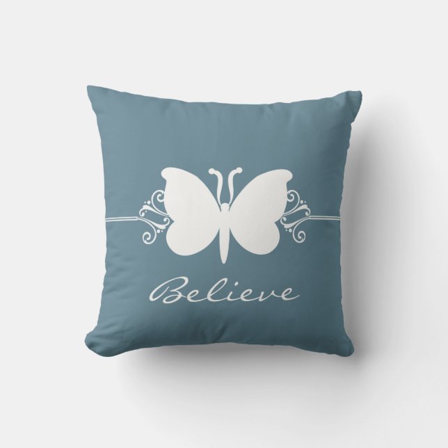 Blue Butterfly Swirls Pillow Kudde (Framsida)