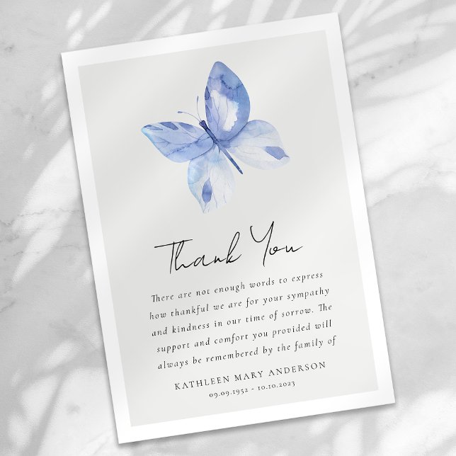 Blue Butterfly Sympathy Funeral Tack Kort (Skapare uppladdad)