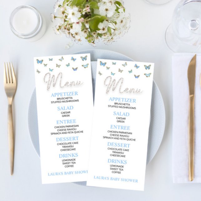 Blue Butterfly Thated Baby Shower Food Meny (Skapare uppladdad)