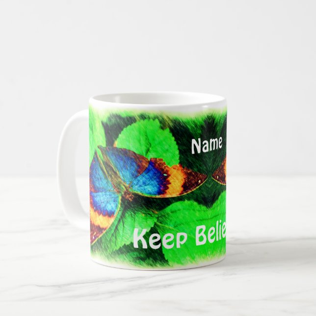 Blue Butterfly Tro inspirationsgivande Ord Kaffemugg (Framsida vänster)