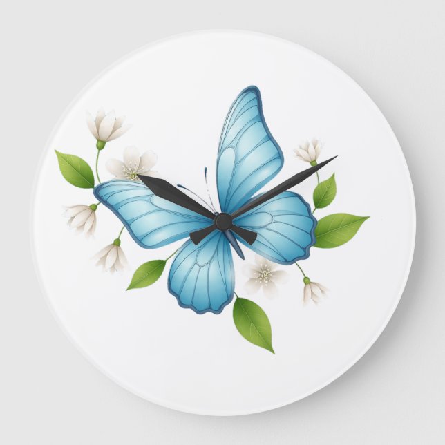 Blue Butterfly Wall Clock Stor Klocka (Framsida)
