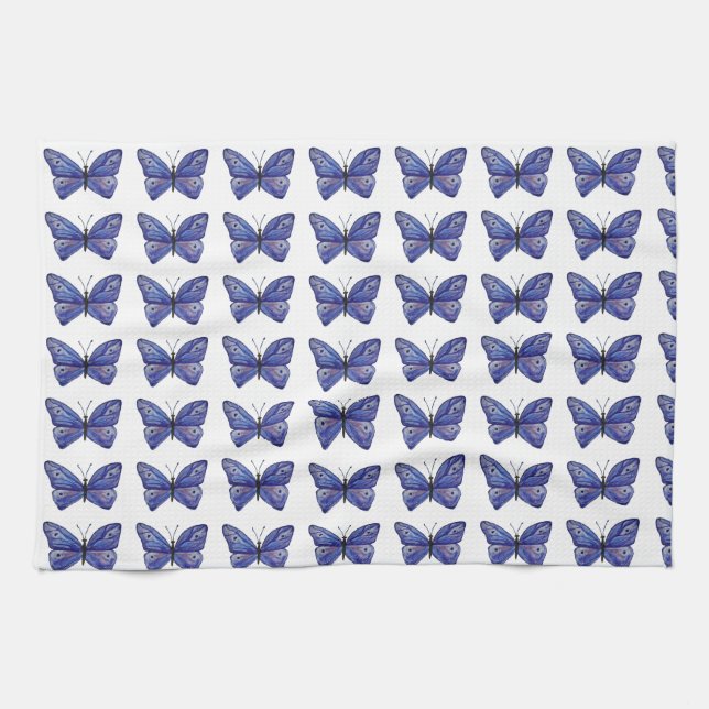 Blue Butterfly Watercolor Tea Towel Kökshandduk (Horisontell)