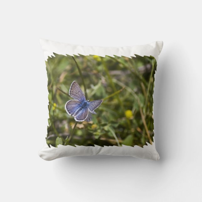 Blue Butterfly White Kant Kudde (Framsida)
