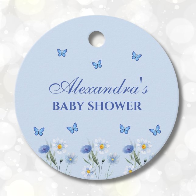 Blue Butterfly WildblomBaby Shower Tack Gåvor Etiketter (Skapare uppladdad)
