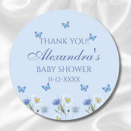 Blue Butterfly WildblomBaby Shower Tack Runt Klistermärke
