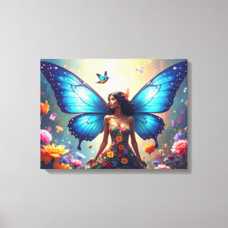 Blue Butterfly Woman Canvastryck