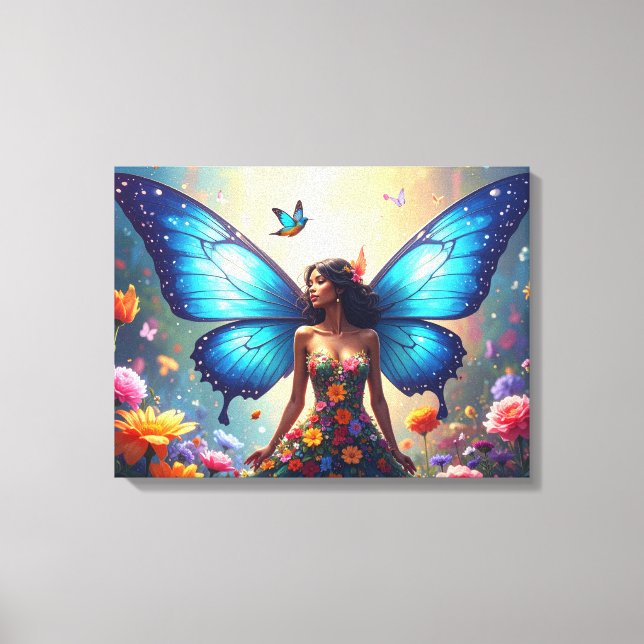 Blue Butterfly Woman Canvastryck (Framsida)