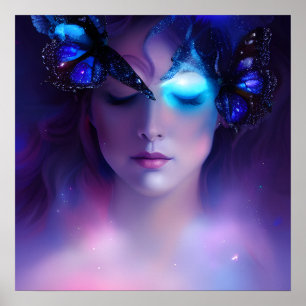 Blue Butterfly Woman Poster