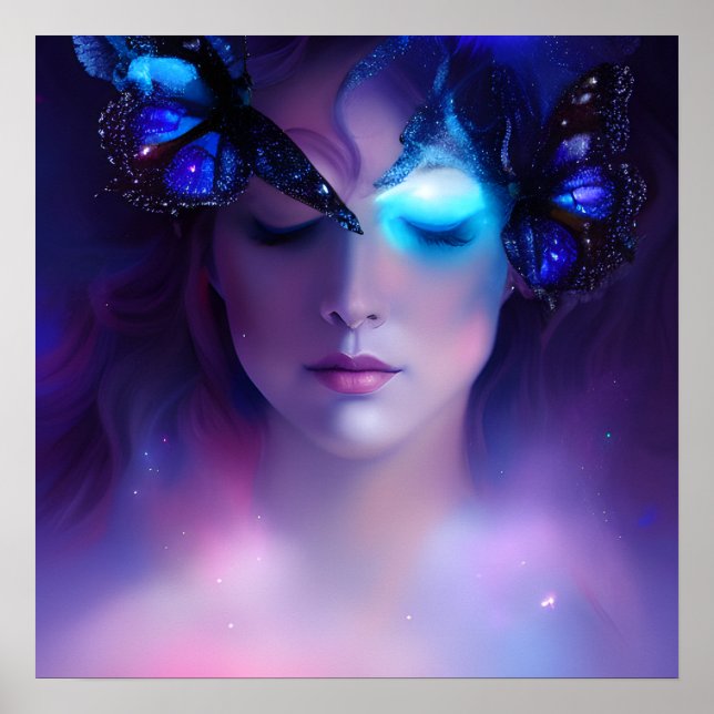 Blue Butterfly Woman Poster (Framsidan)
