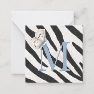 Blue Butterfly & Zebra Päls Bue Monogram Anpassnin Anteckningskort