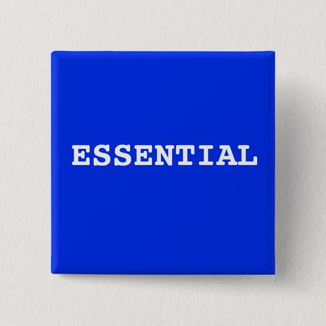 Blue Button som säger Essential Knapp (Framsida)