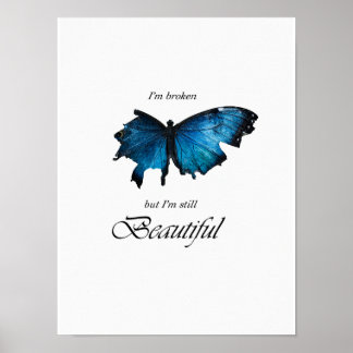 Blue Buttrerfly Broken Minimum White 3:4 Poster
