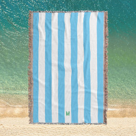 Blue Cabana Rand & Personlig Grönt Monogram Filt