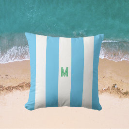 Blue Cabana Rand & Personlig Grönt Monogram Kudde