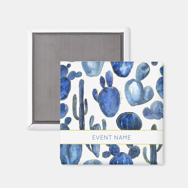 Blue Cactus Art Desert Chic Guld Anpassningsbar EV Magnet (Front/Back)