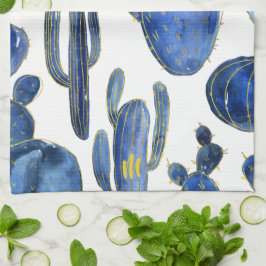 Blue Cactus Art Desert Chic Guld INITIAL Roligt Kökshandduk