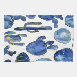 Blue Cactus Art Desert Chic Guld INITIAL Roligt Kökshandduk