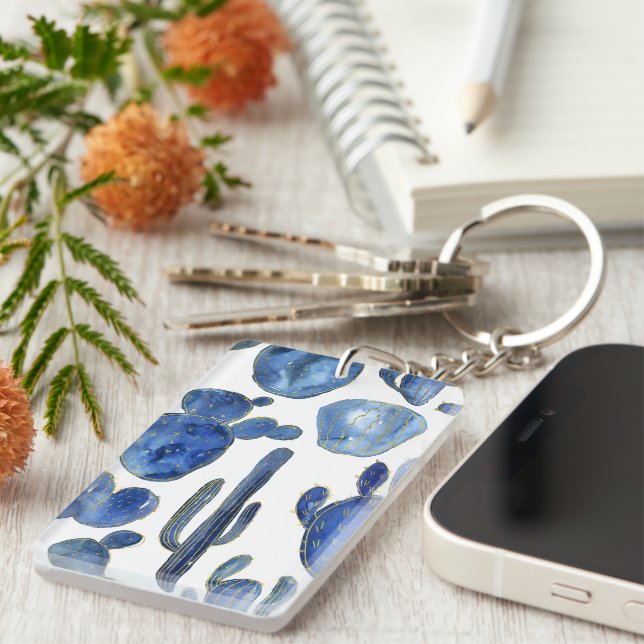 Blue Cactus Desert Chic NAMN Travel Keychain (Högra Framsidan)