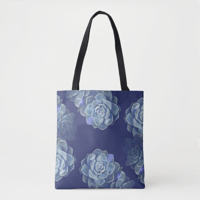 Blue Cactus Tote Bag Tygkasse (Framsida)
