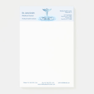 Blue Caduceus Vatten Ripples Medical Hermes Rod Post-it Block