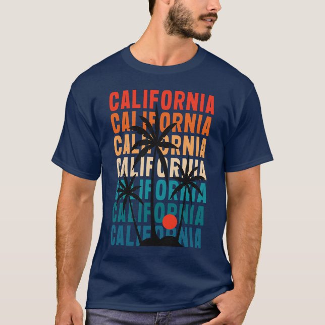 Blue California Vintage Sunset Färg T-Shirt (Framsida)