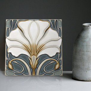 Blue Calla Lily Backsplash Repro Art nouveau Kakelplatta