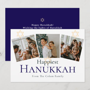 Blue Calligraphy Happiest Hanukkah family 3 foto Julkort