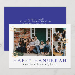 Blue Calligraphy Happiest Hanukkah family 3 foto Julkort