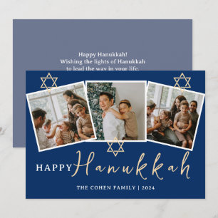 Blue Calligraphy Happiest Hanukkah family 3 foto Julkort