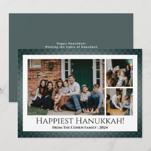 Blue Calligraphy Happiest Hanukkah family 3 foto Julkort