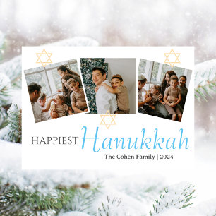 Blue Calligraphy Happiest Hanukkah family 3 foto Julkort